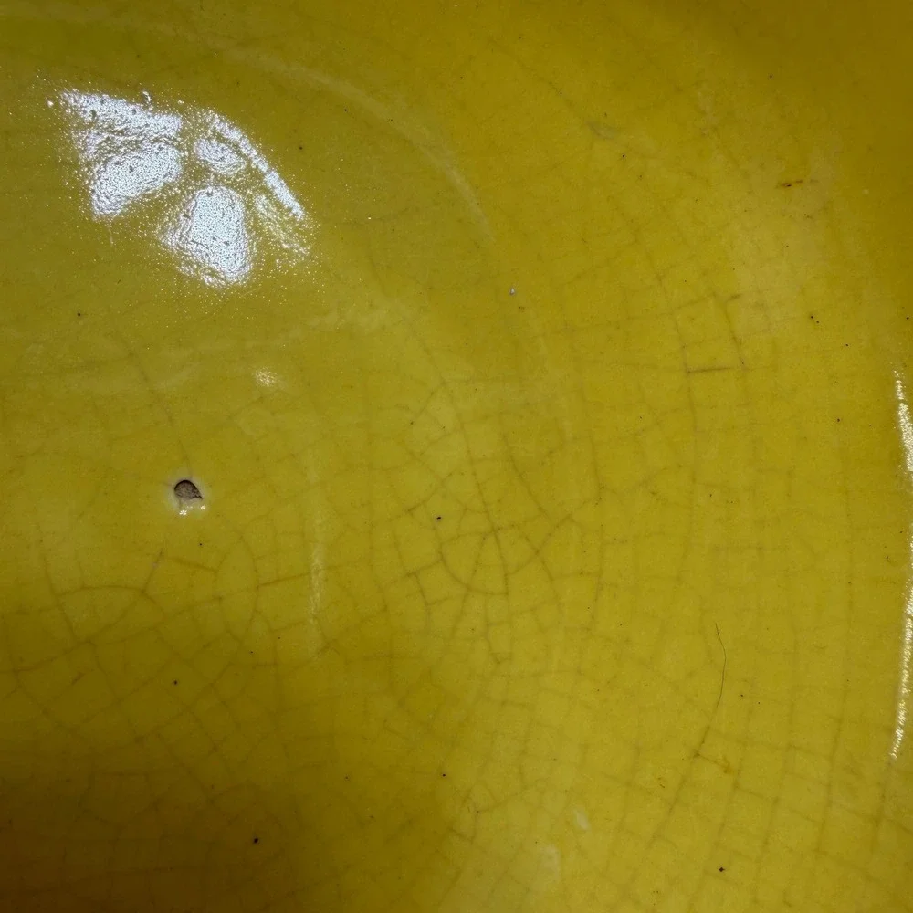Vintage Mustard Yellow Ceramic Bowl Glossy Crazed Glaze Farmhouse Decor‎ *READ